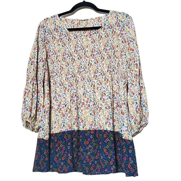 Chloe+Rene Womens Pleated Floral Peasant Top Size Small - Picture 1 of 14